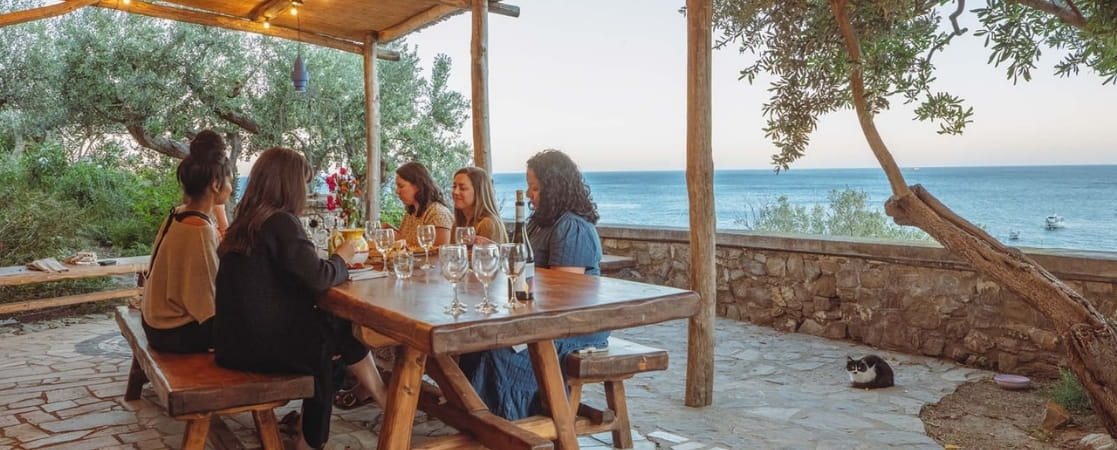 Sharing dinner in villa